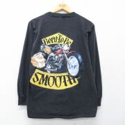 L★古着 長袖 ビンテージ Tシャツ メンズ 90年代 90s キャメル タバコ バイク 胸ポケット付き コットン クルーネック USA製 黒【spe】 26apr16