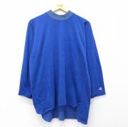 XL★古着 チャンピオン champion 長袖 ビンテージ Tシャツ メンズ 80年代 80s 無地 モックネック ハイネック USA製 青【spe】 26apr16