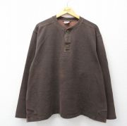 XL★古着 エルエルビーン 長袖 ビンテージ Tシャツ メンズ 00年代 00s 無地 鹿の子 大きいサイズ コットン ヘンリーネック 茶【spe】 26apr22