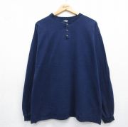 XL★古着 フルーツオブザルーム 長袖 ビンテージ Tシャツ メンズ 00年代 00s 無地 大きいサイズ コットン ヘンリーネック ネイビー【spe】 26may13