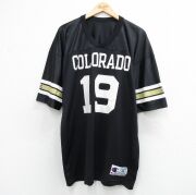 XL★古着 チャンピオン Champion 半袖 ビンテージ フットボール Tシャツ メンズ 90年代 90s コロラド 19 メッシュ地 大きいサイズ ロング丈 Vネック USA製 ブラック ユニフォーム ゲームシャツ【spe】 26may20