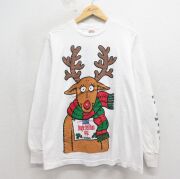 L★古着 長袖 ビンテージ Tシャツ メンズ 90年代 90s トナカイ コットン クルーネック USA製 ホワイト【spe】 26may21