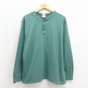 XL★古着 エルエルビーン 長袖 ビンテージ Tシャツ メンズ 90年代 90s 無地 コットン ヘンリーネック USA製 グリーン【spe】 26may27
