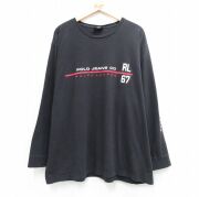 XL★古着 ラルフローレン ポロジーンズ 長袖 ブランド Tシャツ メンズ ビッグロゴ 大きいサイズ コットン クルーネック ブラック【spe】 26jun08