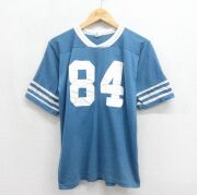 M★古着 半袖 ビンテージ フットボール Tシャツ メンズ 80年代 80s 84 クルーネック ライトブルー【spe】 26jun10