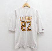 L★古着 チャンピオン champion 半袖 ビンテージ フットボール Tシャツ メンズ 80年代 80s 82 メッシュ地 Vネック USA製 ホワイト ユニフォーム ゲームシャツ【spe】 26jun12