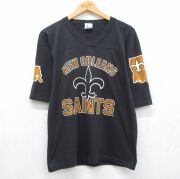 M★古着 半袖 ビンテージ フットボール Tシャツ メンズ 90年代 90s NFL ニューオーリンズセインツ Vネック USA製 ブラック アメフト スーパーボウル【spe】 26jun16