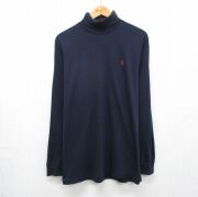 XL★古着 ラルフローレン 長袖 ビンテージ ブランド Tシャツ メンズ 90年代 90s ワンポイントロゴ 大きいサイズ コットン タートルネック ハイネック USA製 ネイビー【spe】 26jun16