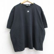 XL★古着 アディダス adidas 半袖 ブランド Tシャツ メンズ ワンポイントロゴ リーフ トレフォイル 大きいサイズ クルーネック 黒s ブラック 【spe】 25aug06 中古