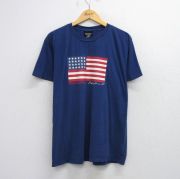 XL★古着 ラルフローレン Ralph Lauren ポロジーンズ 半袖 ブランド Tシャツ メンズ 00年代 00s ビッグロゴ 星条旗 大きいサイズ コットン クルーネック 紺 ネイビー 【spe】 25aug20 中古