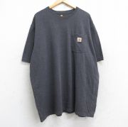 XL★古着 カーハート Carhartt 半袖 ブランド Tシャツ メンズ ワンポイントロゴ 胸ポケット付き 大きいサイズ ロング丈 クルーネック 濃グレー 霜降り 【spe】 25aug25 中古