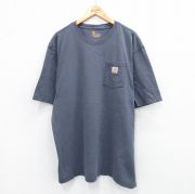 XL★古着 カーハート Carhartt 半袖 ブランド Tシャツ メンズ ワンポイントロゴ 胸ポケット付き 大きいサイズ ロング丈 コットン クルーネック 濃グレー 【spe】 25aug25 中古