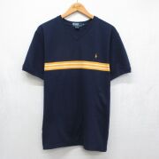 XL★古着 ラルフローレン 半袖 ブランド Tシャツ メンズ 90年代 90s ワンポイントロゴ 鹿の子 大きいサイズ コットン Vネック ネイビー【spe】 26jun03