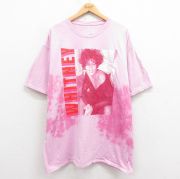 XL★古着 半袖 ロック バンド Tシャツ メンズ ホイットニーヒューストン 大きいサイズ コットン ピンク 【spe】 25aug05 中古
