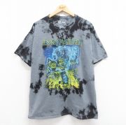 XL★古着 半袖 ロック バンド Tシャツ メンズ アイアンメイデン コットン クルーネック グレー タイダイ 【spe】 25aug19 中古