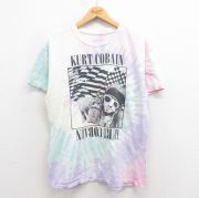 L★古着 半袖 ロック バンド Tシャツ メンズ カートコバーン コットン クルーネック 紫他 パープル タイダイ 【spe】 25aug19 中古