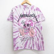 M★古着 半袖 ロック バンド Tシャツ メンズ メタリカ パスヘッド コットン クルーネック 紫他 パープル タイダイ 【spe】 25aug29 中古