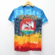 S★古着 半袖 ロック バンド Tシャツ メンズ レッドツェッペリン コットン クルーネック 紺他 タイダイ【spe】 26mar09