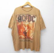 XL★古着 半袖 ロック バンド Tシャツ メンズ AC/DC 大きいサイズ コットン クルーネック 茶系 すれ加工【spe】 26mar09