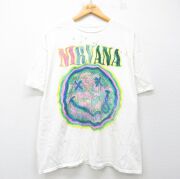 XL★古着 半袖 ロック バンド Tシャツ メンズ ニルバーナ ニルヴァーナ コットン クルーネック 白 穴加工【spe】 26mar25