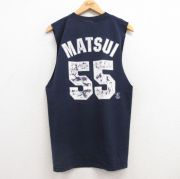 M★古着 マジェスティック ビンテージ ノースリーブ Tシャツ メンズ 00年代 00s MLB ニューヨークヤンキース 松井秀喜 SS コットン クルーネック 紺 ネイビー メジャーリーグ ベースボール 野球 【spe】 25jul17 中古