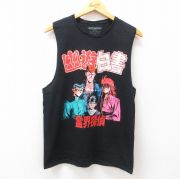 M★古着 ノースリーブ Tシャツ メンズ アニメ 幽遊白書 ホワイト コットン クルーネック 黒 ブラック 【spe】 25jul17 中古
