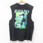 L★古着 リップルジャンクション ノースリーブ Tシャツ メンズ アニメ ジョジョの奇妙な冒険 空条承太郎 コットン クルーネック 黒 ブラック 【spe】 25jul17 中古