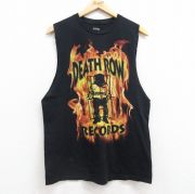 M★古着 リップルジャンクション ノースリーブ ヒップホップ ラップ Tシャツ メンズ デスロウレコードコットン クルーネック 黒 ブラック 【spe】 25jul19 中古