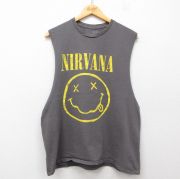 L★古着 ノースリーブ ロック バンド Tシャツ メンズ ニルバーナ ニルヴァーナ コットン クルーネック 濃グレー 【spe】 25jul19 中古