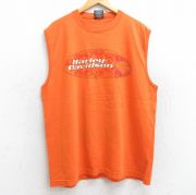 XL★古着 ハーレーダビッドソン Harley Davidson ノースリーブ ビンテージ Tシャツ メンズ 00年代 00s エンジン バイク マコン コットン クルーネック USA製 オレンジ 【spe】 25aug08 中古