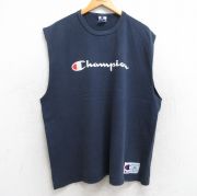 XL★古着 チャンピオン champion ノースリーブ ビンテージ Tシャツ メンズ 90年代 90s ビッグロゴ 大きいサイズ コットン クルーネック USA製 紺 ネイビー 【spe】 25aug08 中古