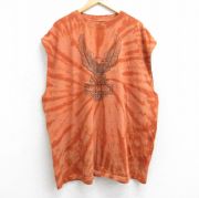 XL★古着 ハーレーダビッドソン Harley Davidson ノースリーブ ビンテージ Tシャツ メンズ 00年代 00s 鳥 マウイ 大きいサイズ ロング丈 コットン クルーネック USA製 オレンジ系他 タイダイ 【spe】 25aug08 中古