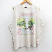 XL★古着 ノースリーブ ロック バンド Tシャツ メンズ メタリカ パスヘッド 大きいサイズ コットン クルーネック 薄ベージュ カーキ 【spe】 25aug13 中古