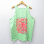 XL★古着 ガッチャ GOTCHA ビンテージ タンクトップ メンズ 90年代 90s ビッグロゴ 大きいサイズ コットン クルーネック USA製 黄緑【spe】 26apr09