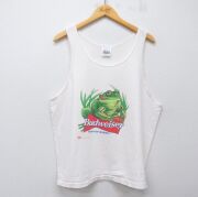 XL★古着 ヘインズ ビンテージ タンクトップ メンズ 90年代 90s バドワイザー ビール カエル コットン クルーネック USA製 薄ピンク【spe】 26apr18