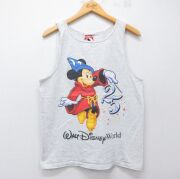 M★古着 ビンテージ タンクトップ メンズ 90年代 90s ディズニー ミッキー ファンタジア コットン クルーネック USA製 薄グレー 霜降り【spe】 26apr18