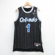 L★古着 ナイキ NIKE ビンテージ タンクトップ メンズ 00年代 00s NBA オーランドマジック ペニーハーダウェイ 1 メッシュ地 クルーネック ブラック ストライプ バスケットボール ユニフォーム ゲームシャツ【spe】 26may30