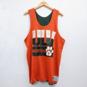 XL★古着 チャンピオン champion ビンテージ タンクトップ メンズ 90年代 90s ULV バスケットボール メッシュ地 ロング丈 クルーネック USA製 オレンジ ユニフォーム ゲームシャツ【spe】 26jun04