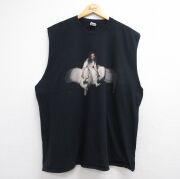 XL★古着 ノースリーブ ロック バンド Tシャツ メンズ ビリーアイリッシュ 大きいサイズ コットン クルーネック ブラック【spe】 26jun10