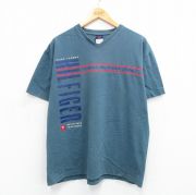 XL★古着 トミーヒルフィガー TOMMY HILFIGER トミージーンズ 半袖 ビンテージ ブランド Tシャツ メンズ 90年代 90s ビッグロゴ コットン Vネック USA製 紺系 ネイビー 【spe】 25jul17 中古