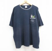 XL★古着 半袖 ビンテージ Tシャツ メンズ 90年代 90s ルーニーテューンズ LOONEY TUNES マービンザマーシャン 鹿の子 胸ポケット付き 大きいサイズ コットン クルーネック 紺 ネイビー 【spe】 25jul24 中古