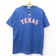 L★古着 マジェスティック 半袖 ビンテージ Tシャツ メンズ 00年代 00s MLB テキサスレンジャーズ ダルビッシュ有 11 コットン クルーネック 紺 ネイビー メジャーリーグ ベースボール 野球 【spe】 25jul19 中古