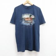 XL★古着 半袖 ビンテージ Tシャツ メンズ 90年代 90s 鳥 カモ 刺繍 鹿の子 コットン クルーネック USA製 紺 ネイビー 【spe】 25jul19 中古