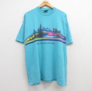 XL★古着 SIGNAL 半袖 ビンテージ Tシャツ メンズ 90年代 90s アディロンダック 大きいサイズ コットン クルーネック USA製 水色 【spe】 25jul22 中古
