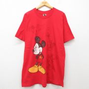XL★古着 フルーツオブザルーム 半袖 ビンテージ Tシャツ メンズ 00年代 00s ディズニー DISNEY ミッキー MICKEY MOUSE コットン クルーネック 赤 レッド 【spe】 25jul23 中古