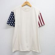 L★古着 半袖 ビンテージ Tシャツ メンズ 90年代 90s 無地 星条旗 コットン クルーネック USA製 生成り他 【spe】 25aug01 中古