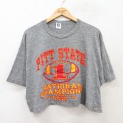 XL★古着 ラッセル 半袖 ビンテージ Tシャツ メンズ 90年代 90s PITT アメフト ショート丈 コットン クルーネック USA製 グレー 霜降り 【spe】 25aug04 中古