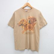 M★古着 ヘインズ Hanes 半袖 ビンテージ Tシャツ メンズ 00年代 00s ゴールデンレトリーバー 犬 コットン クルーネック 薄茶 ブラウン 【spe】 25aug07 中古