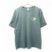 L★古着 チャンピオン champion 半袖 ビンテージ Tシャツ メンズ 90年代 90s ワンポイントロゴ コットン クルーネック 緑 グリーン 【spe】 25aug09 中古