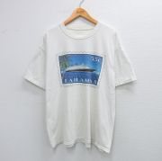 XL★古着 半袖 ビンテージ Tシャツ メンズ 90年代 90s ディズニー DISNEY 船 バハマ 切手 大きいサイズ クルーネック 白 ホワイト 25aug19 中古